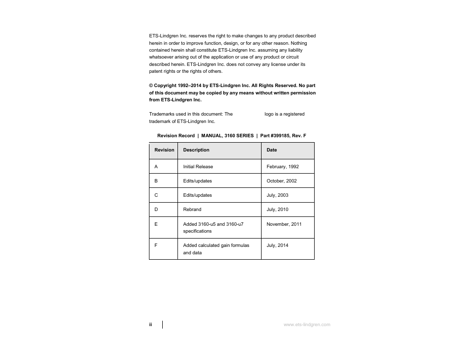 ETS-Lindgren 3160 Pyramidal Standard Gain Antenna User Manual | Page 2 / 90