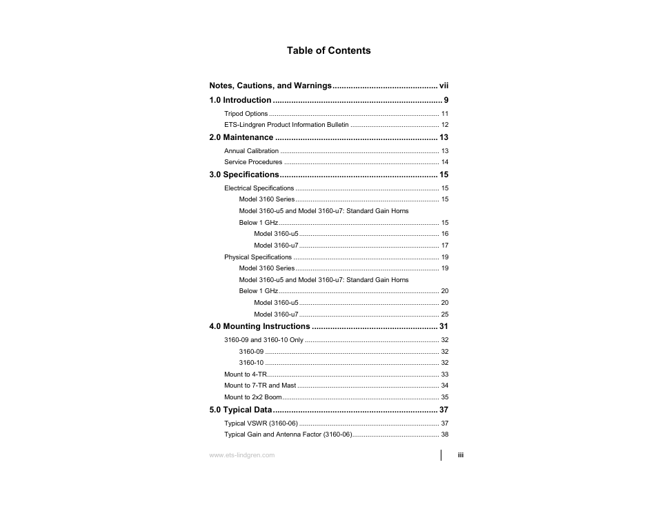 ETS-Lindgren 3160 Pyramidal Standard Gain Antenna User Manual | Page 3 / 90