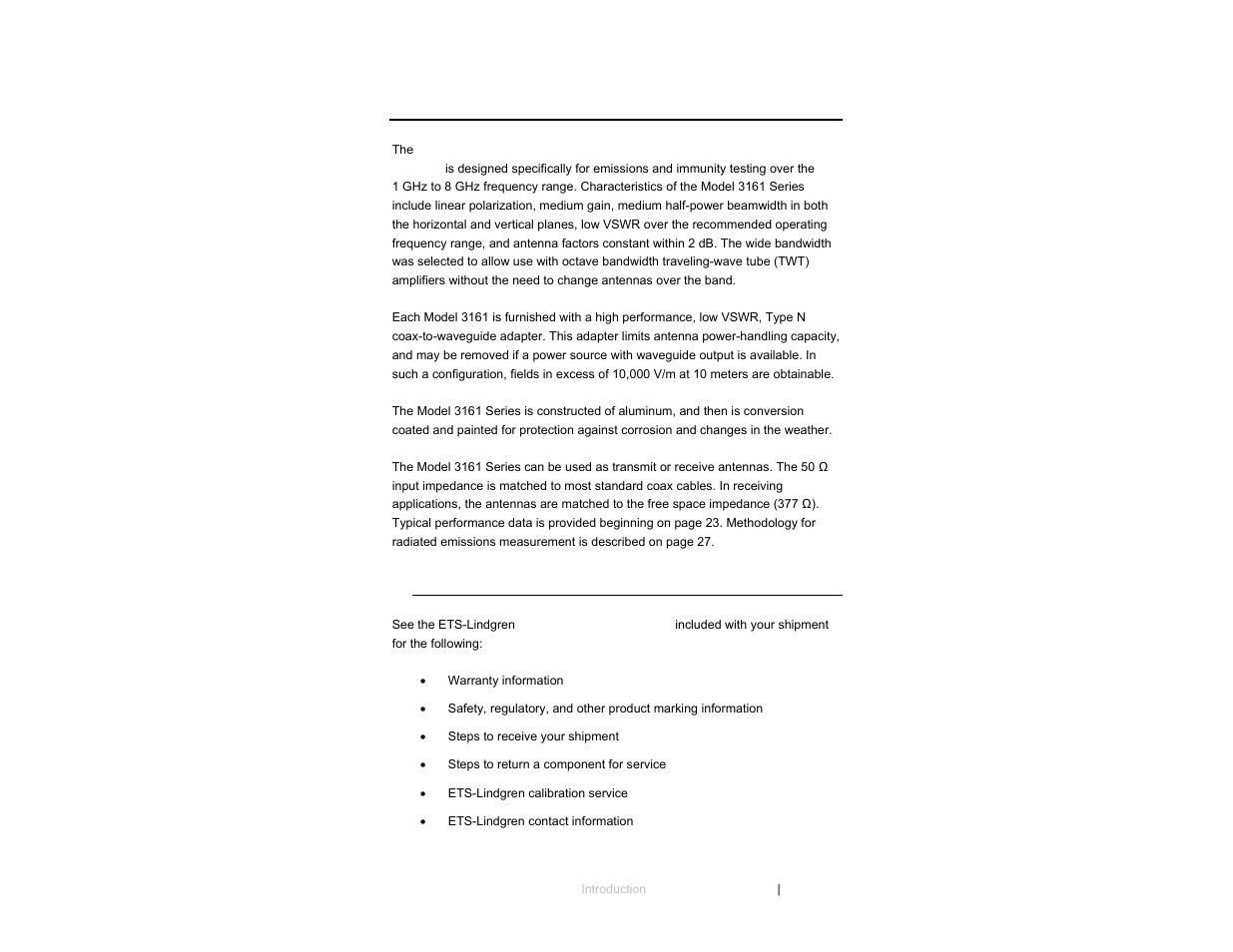 0 introduction, Etslindgren product information bulletin, Ets-lindgren product information bulletin | ETS-Lindgren 3161 Octave Horn Antenna User Manual | Page 7 / 31