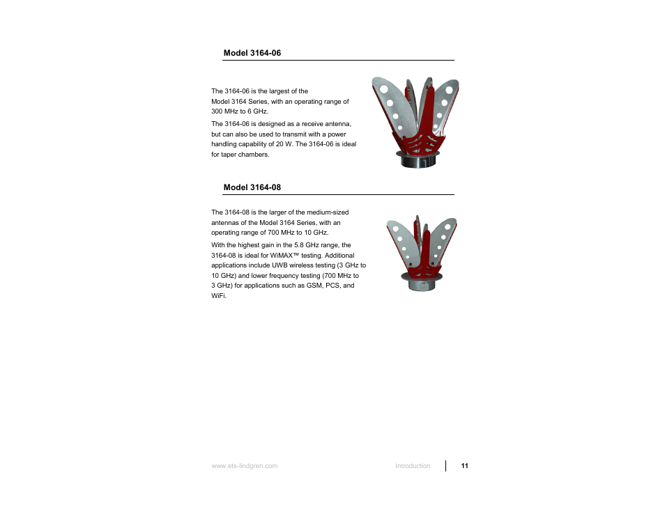 Model 3164-06, Model 3164-08 | ETS-Lindgren 3164-10 Open Boundary Quad-Ridged Horn User Manual | Page 11 / 115