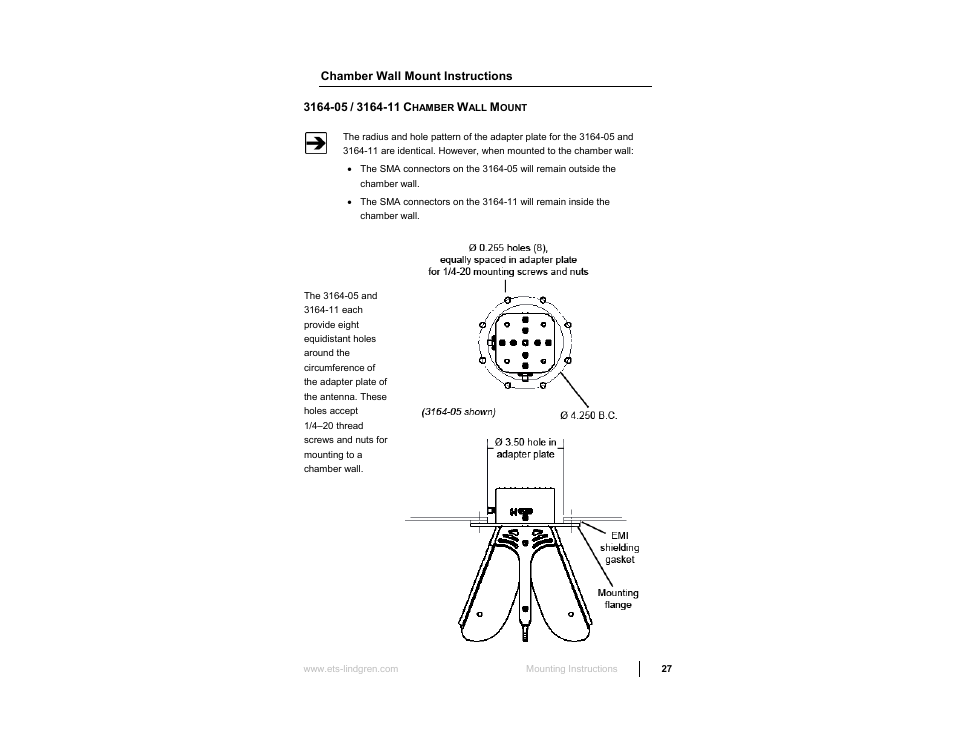 Chamber wall mount instructions, 3164-05 / 3164-11 chamber wall mount | ETS-Lindgren 3164-10 Open Boundary Quad-Ridged Horn User Manual | Page 27 / 115