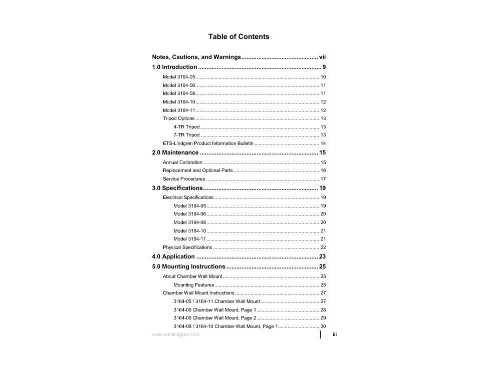ETS-Lindgren 3164-10 Open Boundary Quad-Ridged Horn User Manual | Page 3 / 115
