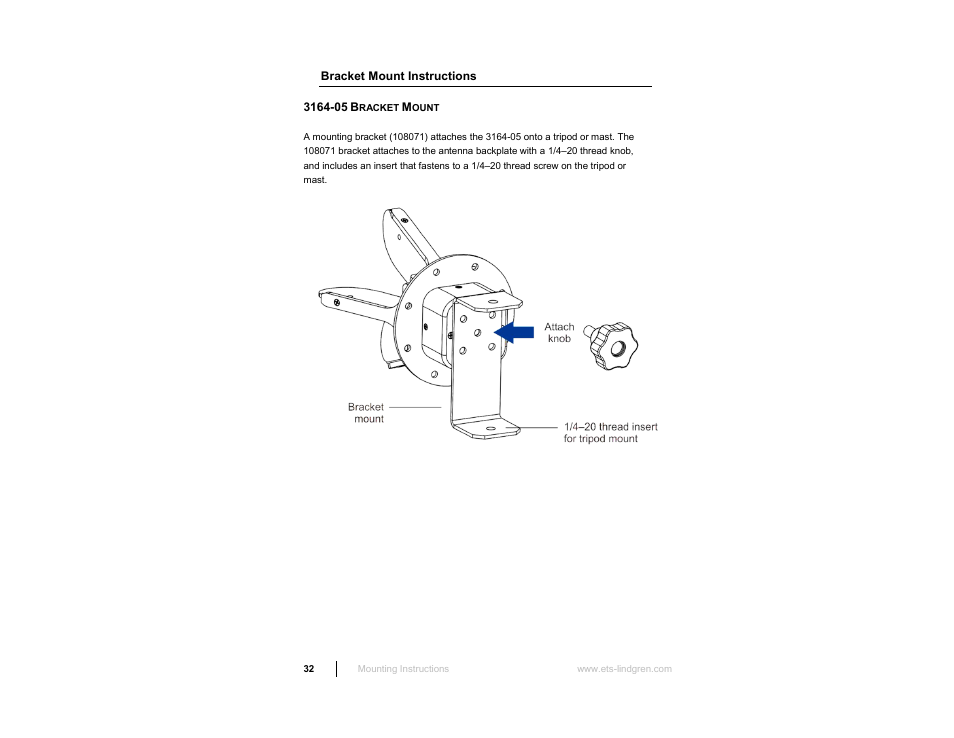 Bracket mount instructions, 3164-05 bracket mount | ETS-Lindgren 3164-10 Open Boundary Quad-Ridged Horn User Manual | Page 32 / 115