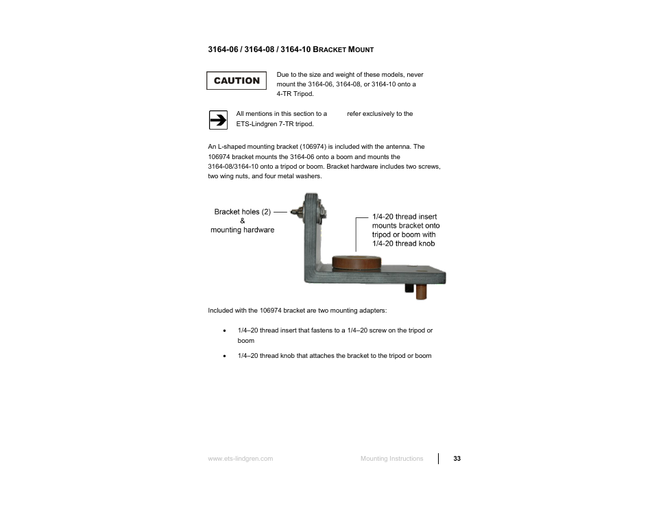 3164-06 / 3164-08 / 3164-10 bracket mount | ETS-Lindgren 3164-10 Open Boundary Quad-Ridged Horn User Manual | Page 33 / 115