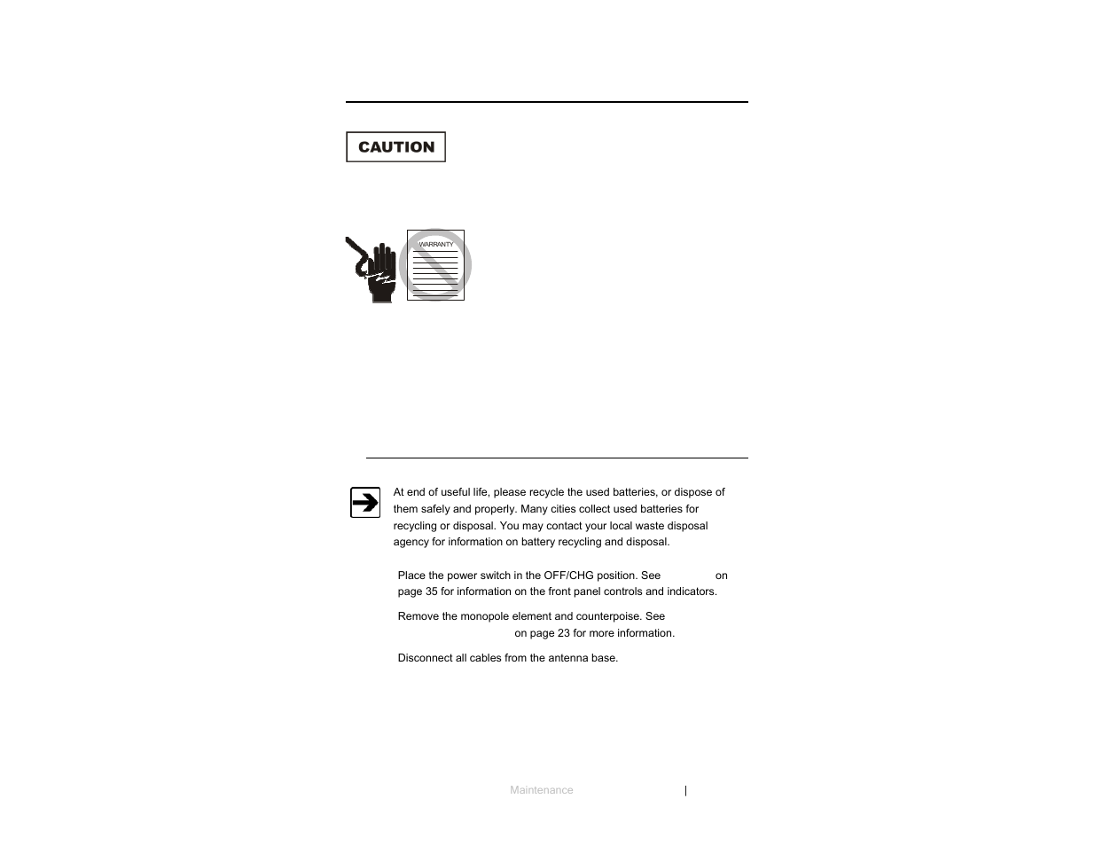 0 maintenance, Battery replacement | ETS-Lindgren 3301C Active Monopole User Manual | Page 13 / 62