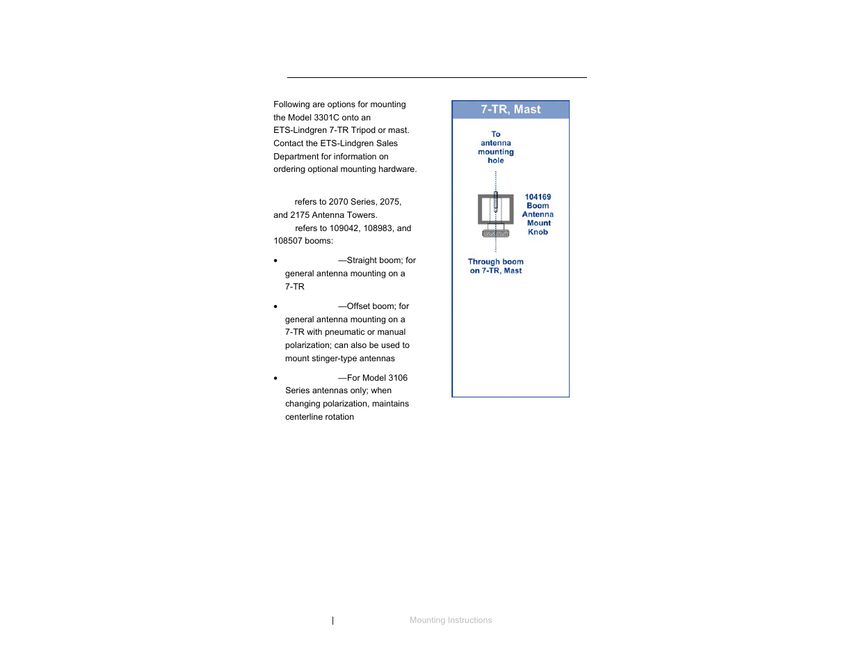 7tr and mast mounting options, Tr and mast mounting options | ETS-Lindgren 3301C Active Monopole User Manual | Page 32 / 62