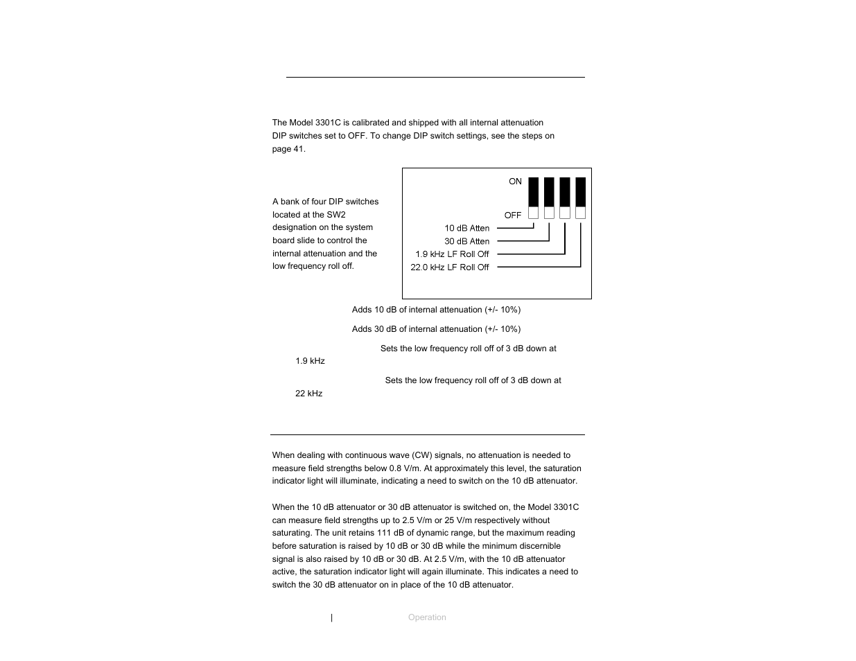 Dip switches, For internal attenuation / low frequency roll off | ETS-Lindgren 3301C Active Monopole User Manual | Page 38 / 62