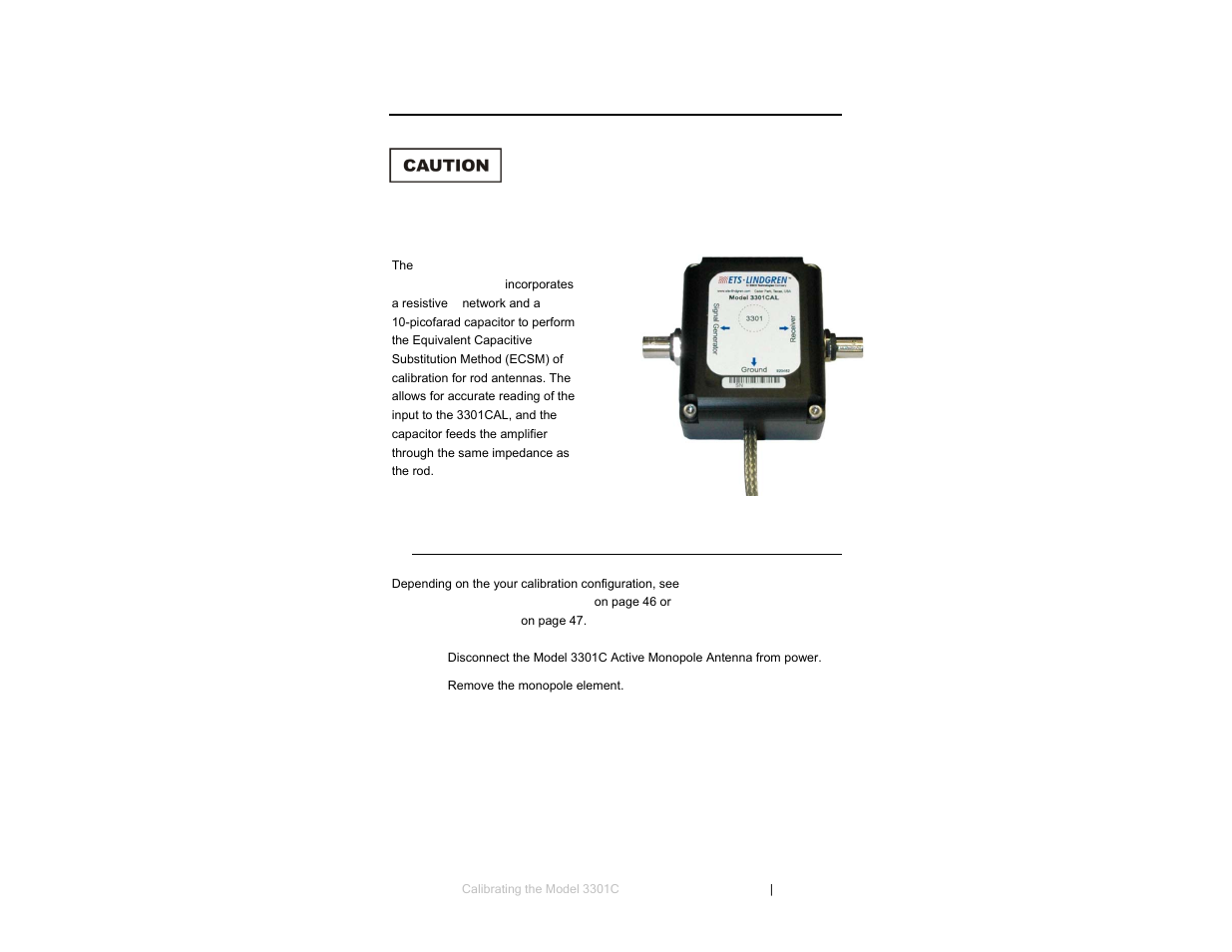 0 calibrating the model 3301c, Calibration steps | ETS-Lindgren 3301C Active Monopole User Manual | Page 43 / 62