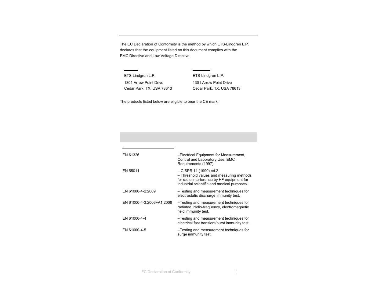 Appendix b: ec declaration of conformity | ETS-Lindgren 3301C Active Monopole User Manual | Page 61 / 62
