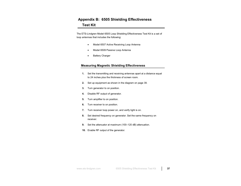 Appendix b: 6505 shielding effectiveness test kit | ETS-Lindgren 6512 Shielded Loop Antenna User Manual | Page 37 / 44