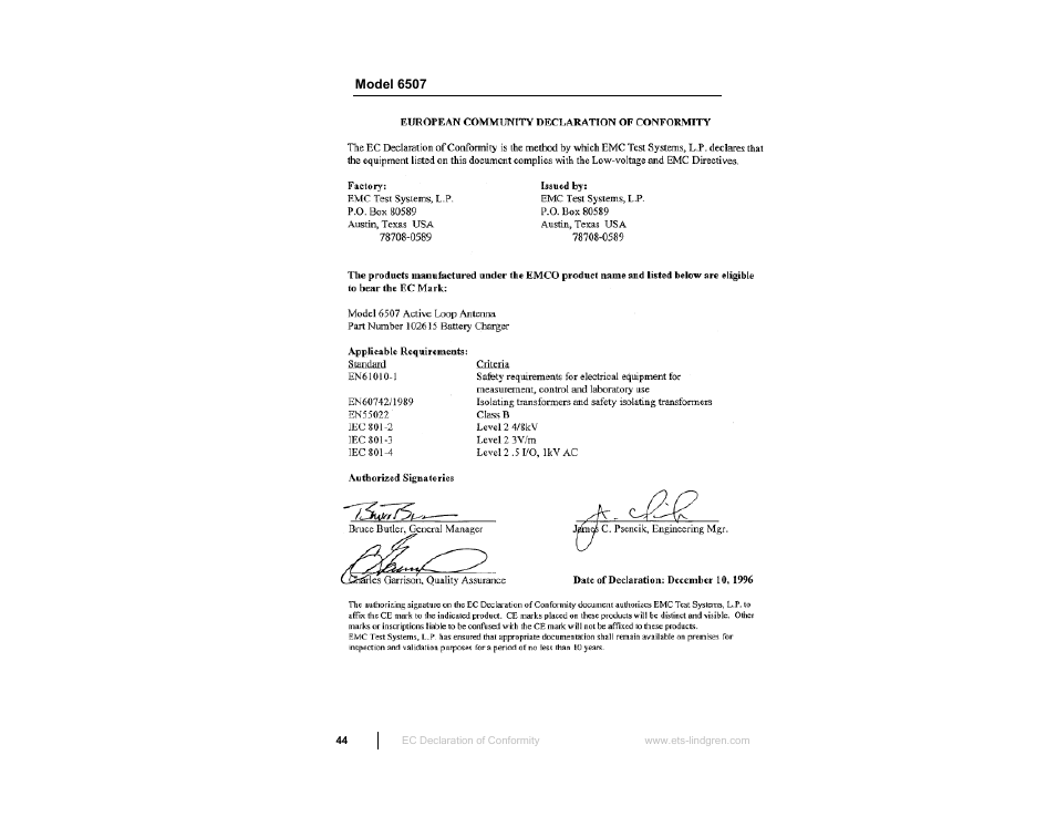 Model 6507 | ETS-Lindgren 6512 Shielded Loop Antenna User Manual | Page 44 / 44