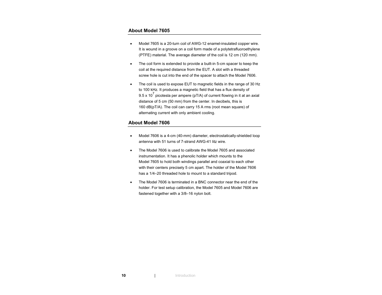 About model 7605, About model 7606 | ETS-Lindgren 7606 Coil Antenna/Shielded Coil User Manual | Page 10 / 39