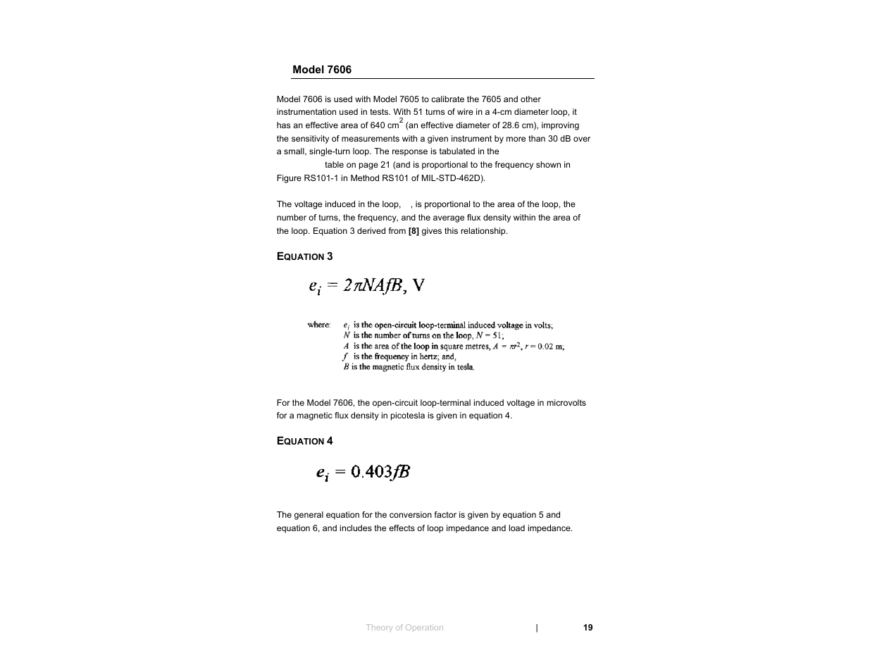 Model 7606, Equation 3, Equation 4 | ETS-Lindgren 7606 Coil Antenna/Shielded Coil User Manual | Page 19 / 39