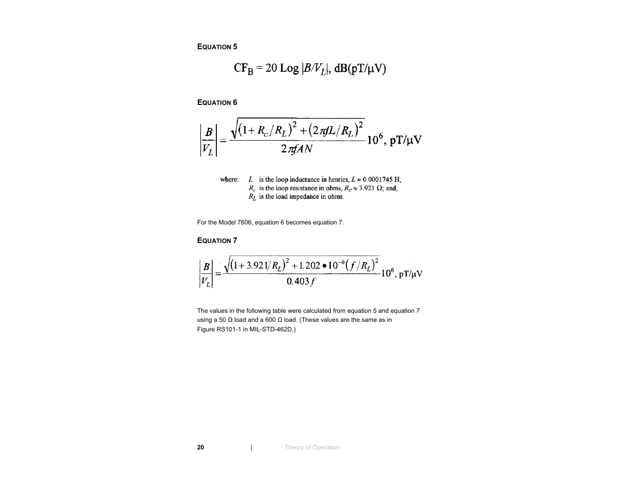 Equation 5, Equation 6, Equation 7 | ETS-Lindgren 7606 Coil Antenna/Shielded Coil User Manual | Page 20 / 39