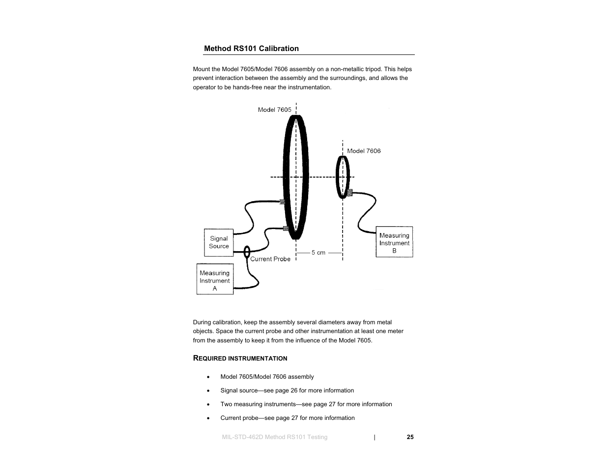 Method rs101 calibration, Required instrumentation | ETS-Lindgren 7606 Coil Antenna/Shielded Coil User Manual | Page 25 / 39