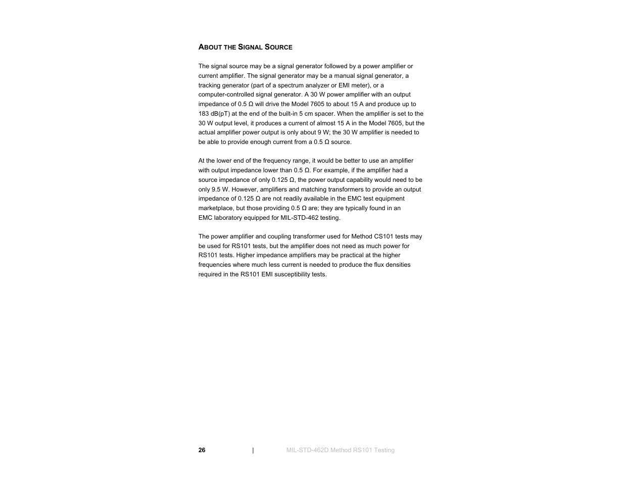 About the signal source | ETS-Lindgren 7606 Coil Antenna/Shielded Coil User Manual | Page 26 / 39