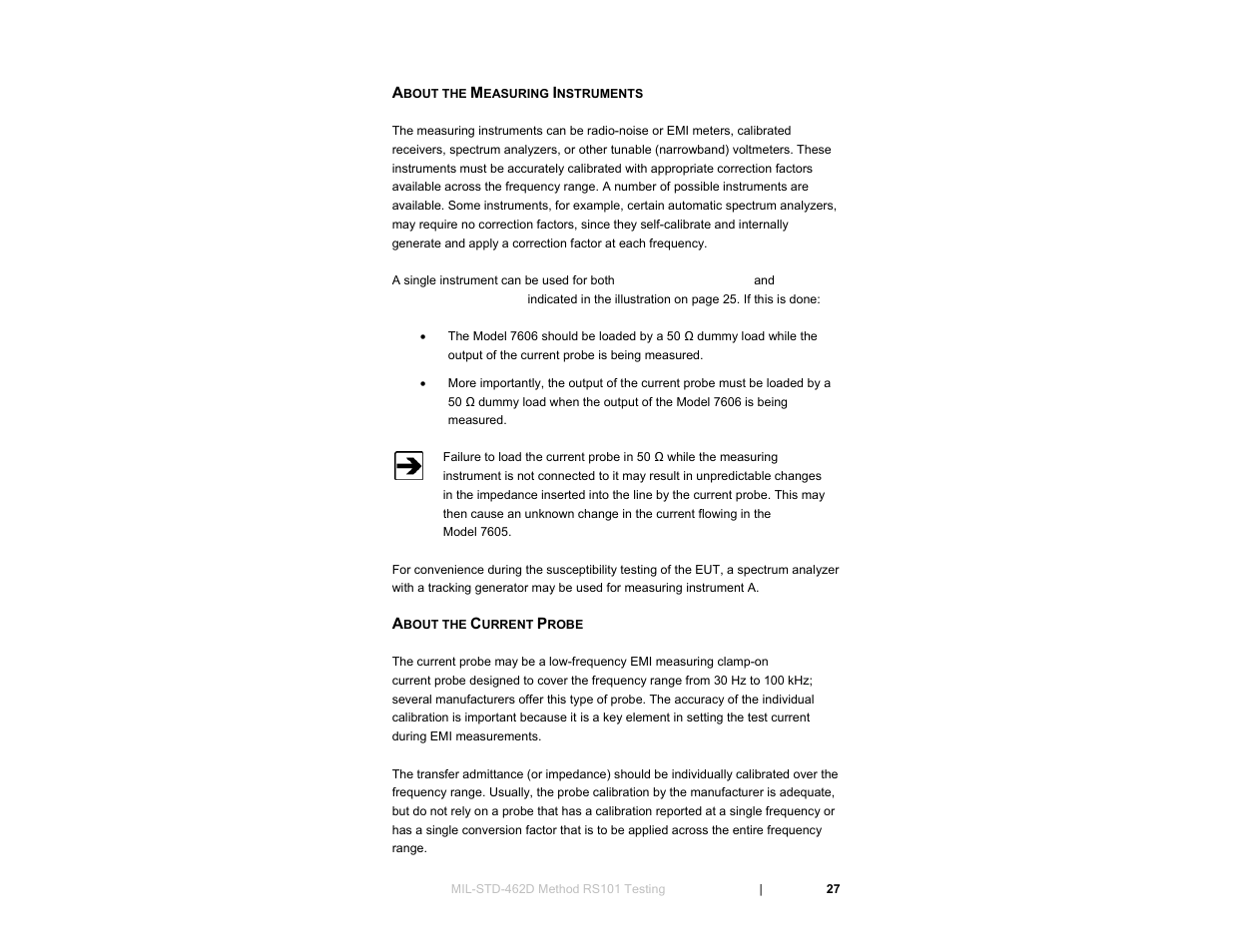 About the measuring instruments, About the current probe | ETS-Lindgren 7606 Coil Antenna/Shielded Coil User Manual | Page 27 / 39
