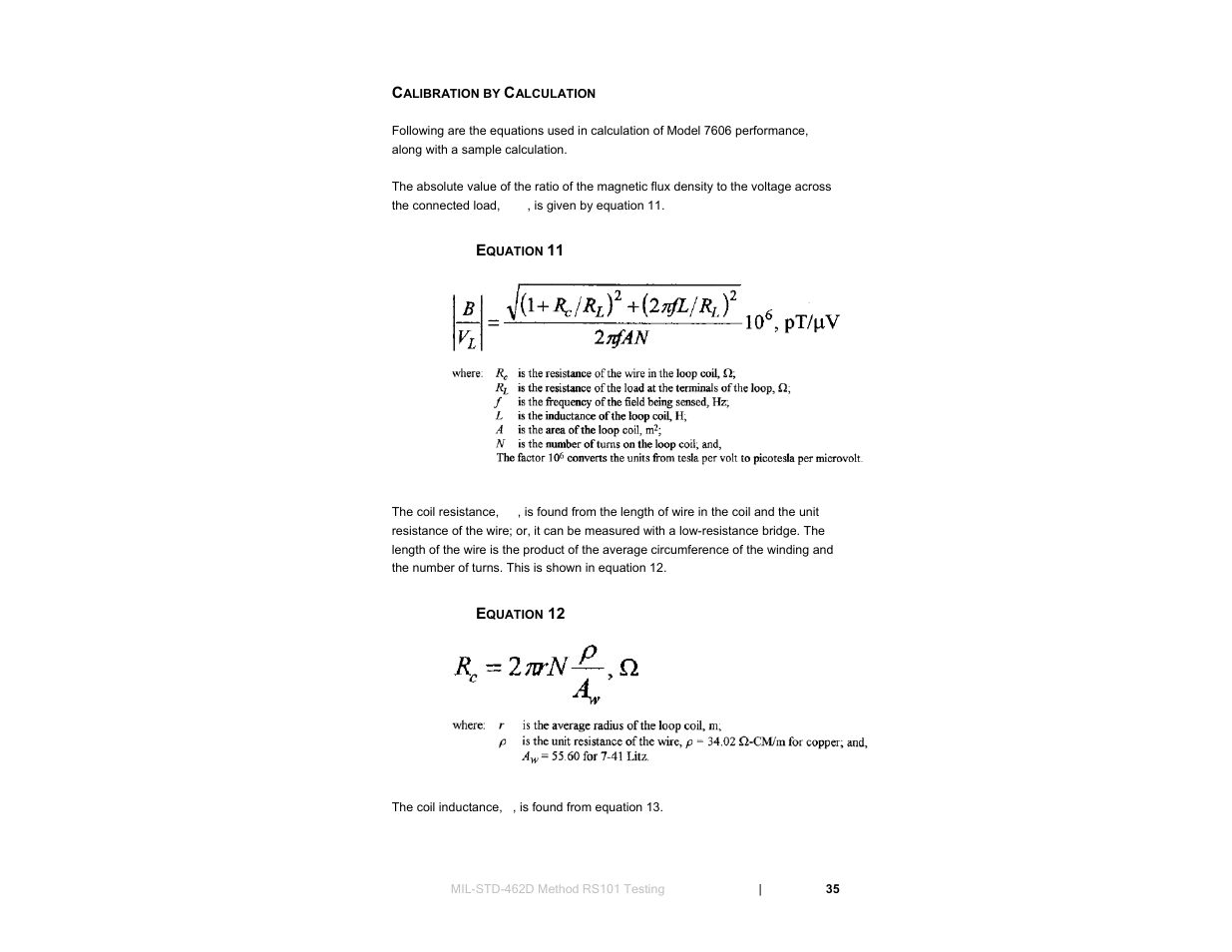 Calibration by calculation, Equation 11, Equation 12 | ETS-Lindgren 7606 Coil Antenna/Shielded Coil User Manual | Page 35 / 39