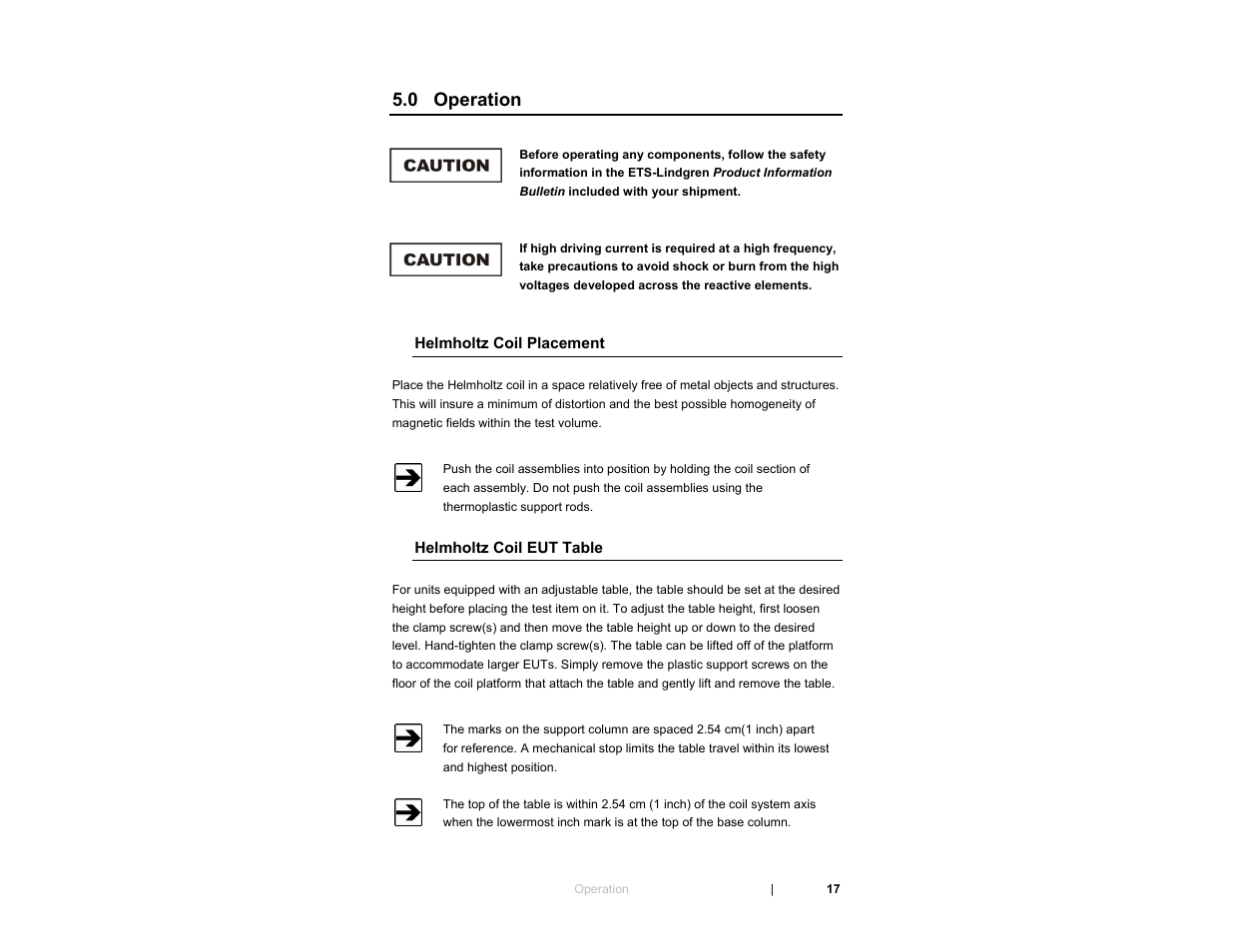 0 operation | ETS-Lindgren 6404 Helmholtz Coil User Manual | Page 17 / 24