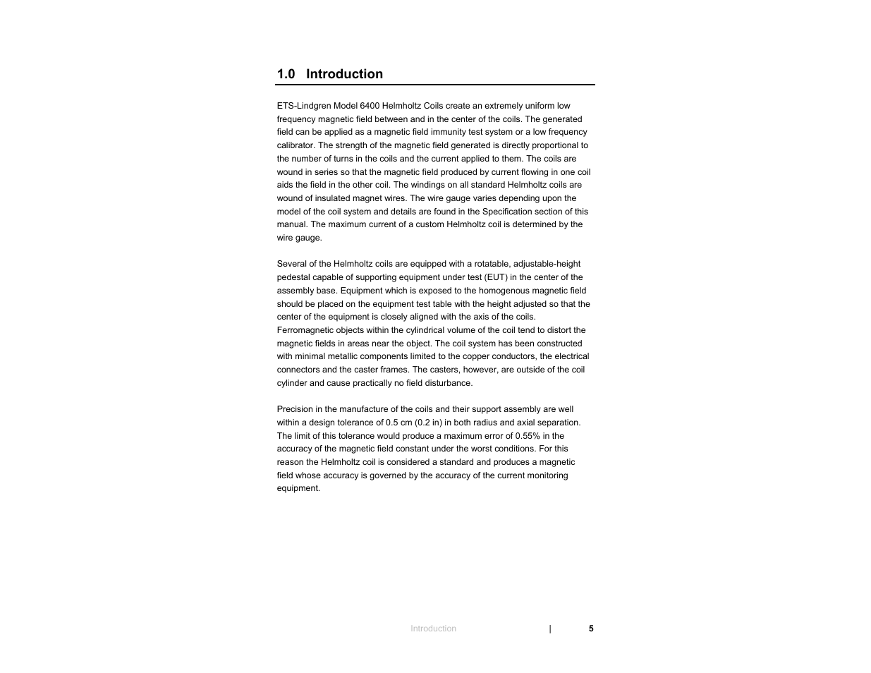 0 introduction | ETS-Lindgren 6404 Helmholtz Coil User Manual | Page 5 / 24