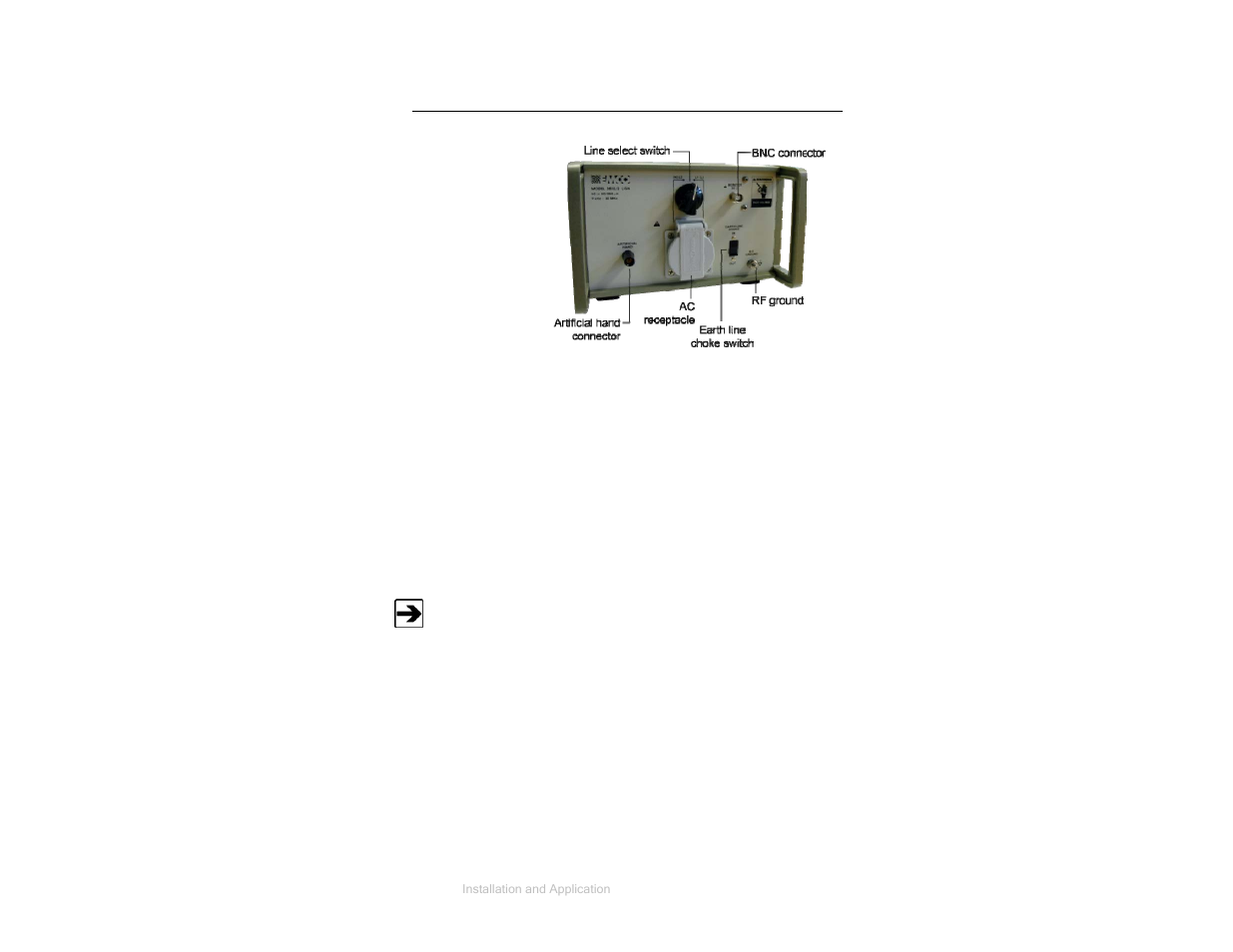 Front panel connectors and controls, Bnc connector, Line select switch | Rf ground | ETS-Lindgren 3810-2 LISN User Manual | Page 15 / 25