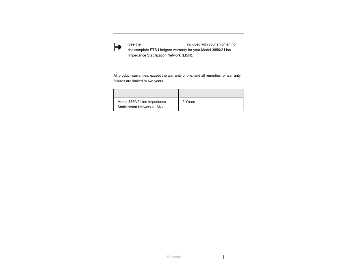 Appendix a: warranty | ETS-Lindgren 3850-2 LISN User Manual | Page 19 / 19