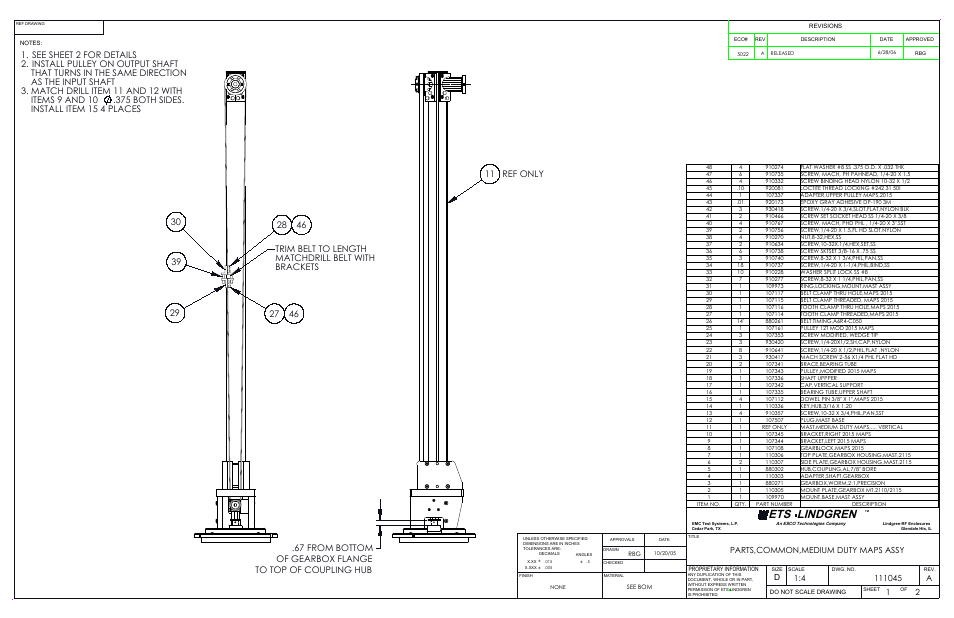 Sheet1, Drawing view1, Drawing view2 | Ets lindgren, Parts,common,medium duty maps assy | ETS-Lindgren 2115 Multi-Axis Positioning Systems (MAPS) User Manual | Page 40 / 48