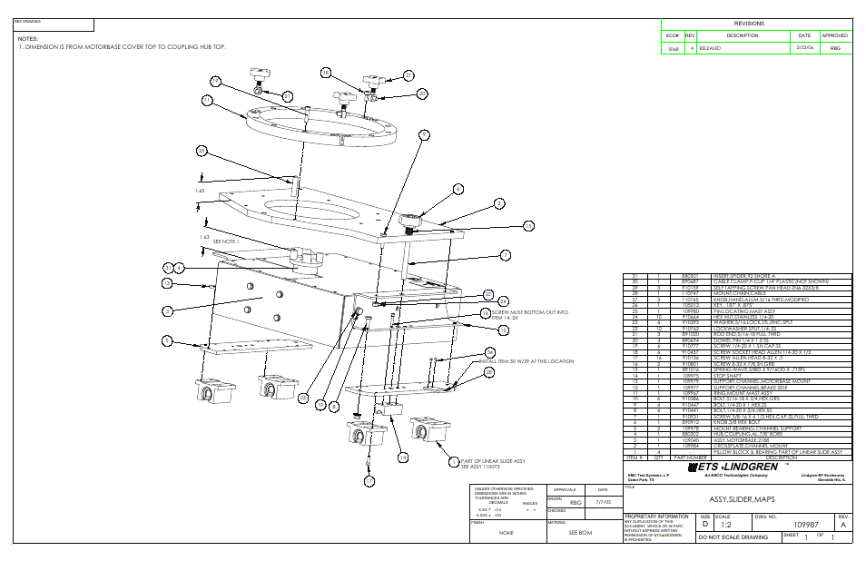 Sheet1, Drawing view1, Ets lindgren | Assy,slider,maps | ETS-Lindgren 2115 Multi-Axis Positioning Systems (MAPS) User Manual | Page 42 / 48