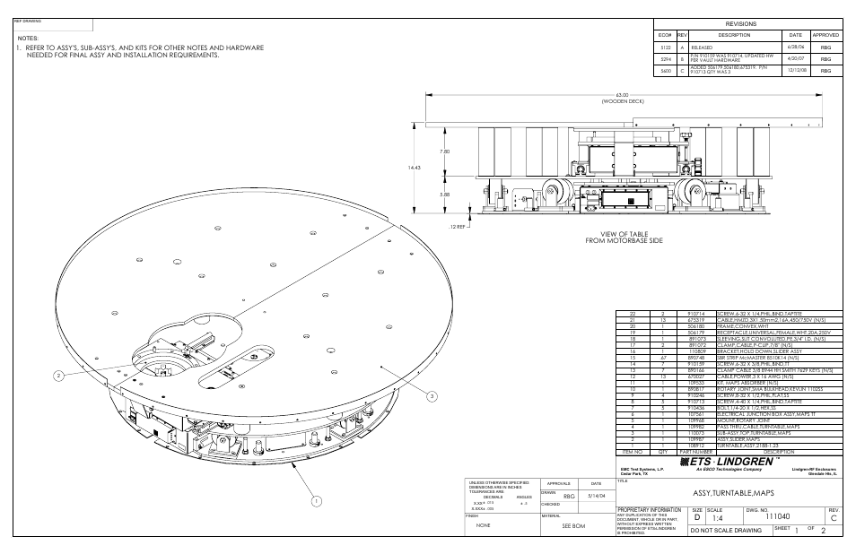 Ets lindgren, Assy,turntable,maps, View of table from motorbase side | ETS-Lindgren 2115 Multi-Axis Positioning Systems (MAPS) User Manual | Page 44 / 48