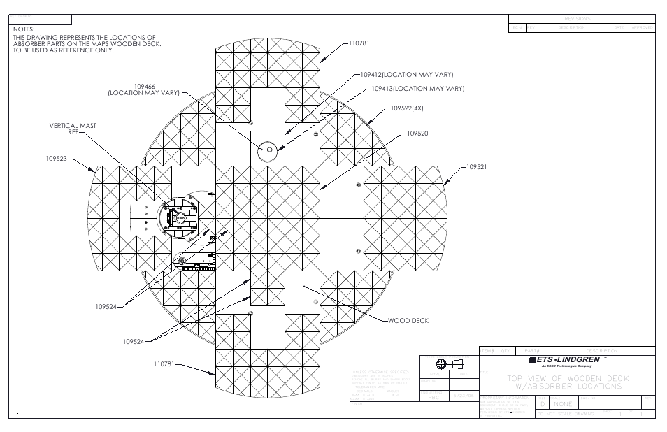 Sheet1, Drawing view1, Ets lindgren | Top view of wooden deck w/absorber locations, None 1 | ETS-Lindgren 2115 Multi-Axis Positioning Systems (MAPS) User Manual | Page 48 / 48