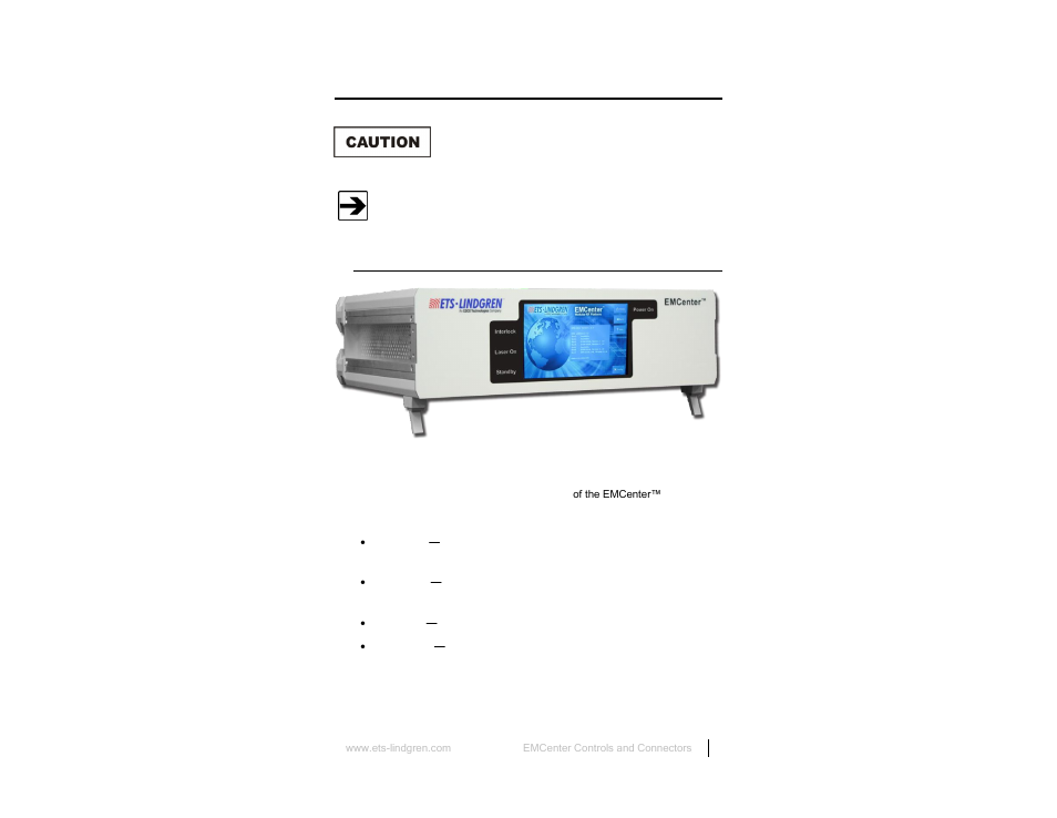 0 emcenter controls and connectors, Front panel, Status indicators | ETS-Lindgren 7000-001 EMCenter Modular RF Platform User Manual | Page 19 / 41