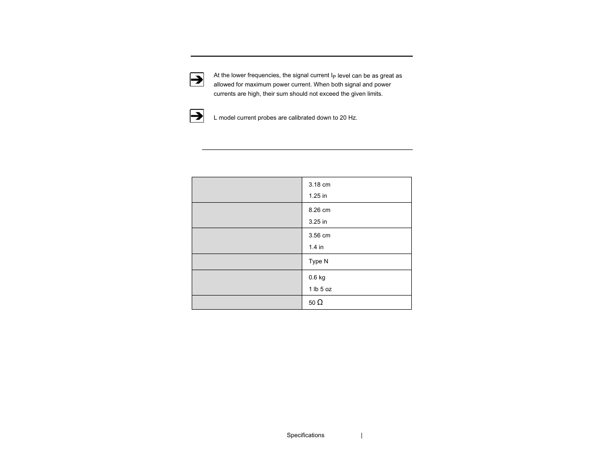 0 specifications | ETS-Lindgren 94606-6 Current Probe User Manual | Page 13 / 57