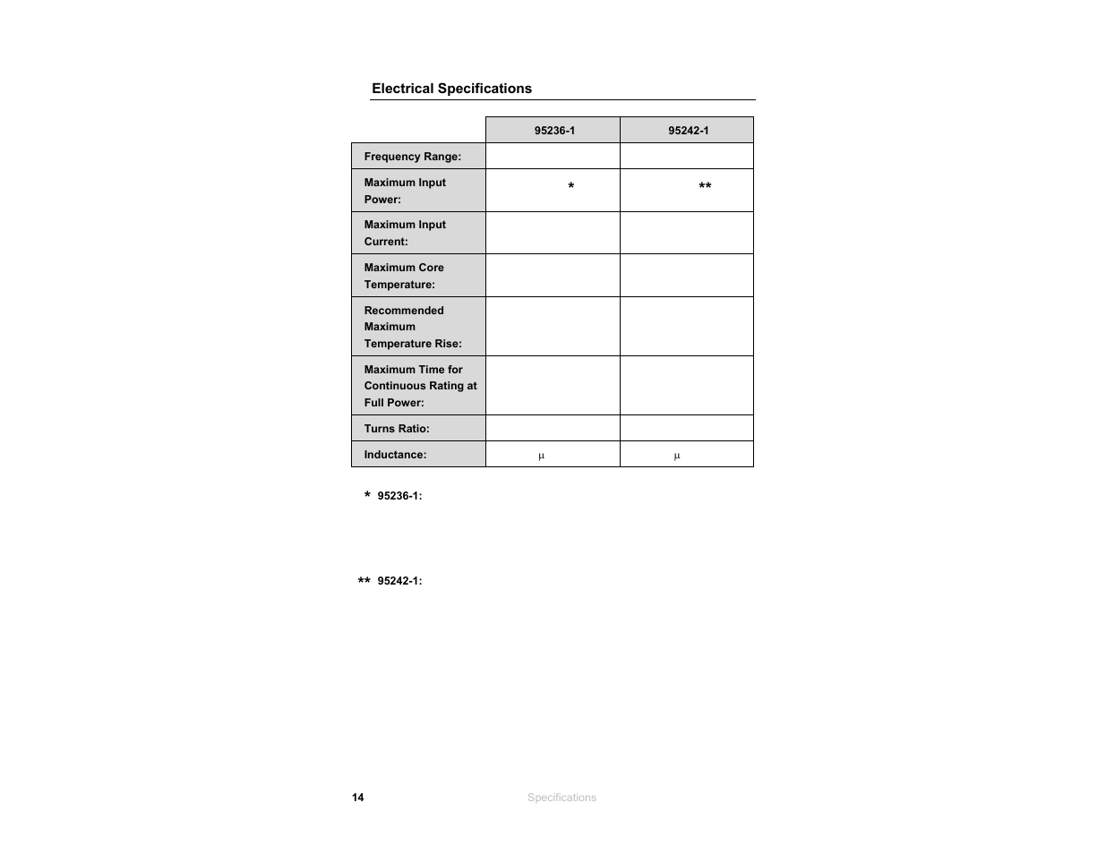 Electrical specifications | ETS-Lindgren 95242-1 Injection Probes User Manual | Page 14 / 27