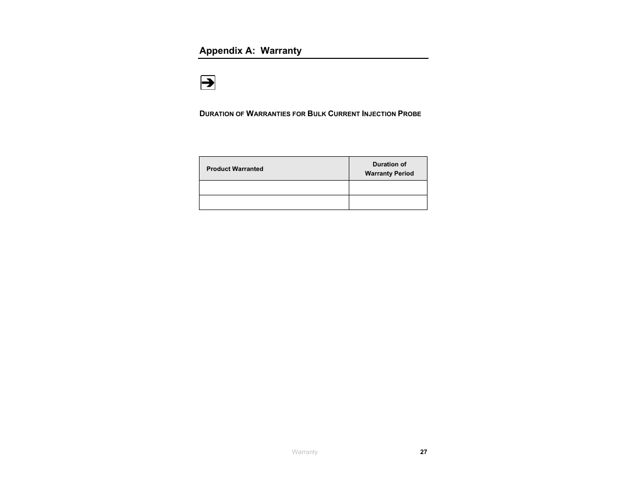 Appendix a: warranty | ETS-Lindgren 95242-1 Injection Probes User Manual | Page 27 / 27