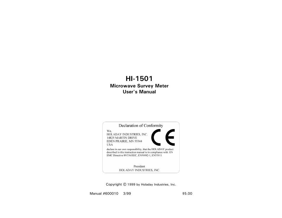 ETS-Lindgren HI-1501 Microwave Oven Survey Meter User Manual | 28 pages