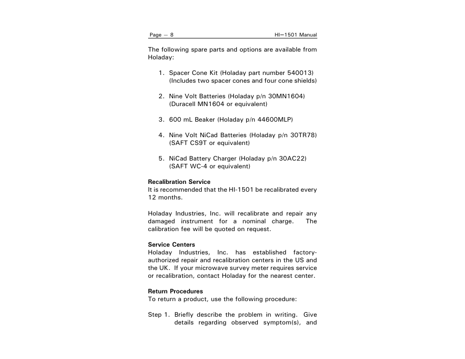 ETS-Lindgren HI-1501 Microwave Oven Survey Meter User Manual | Page 16 / 28