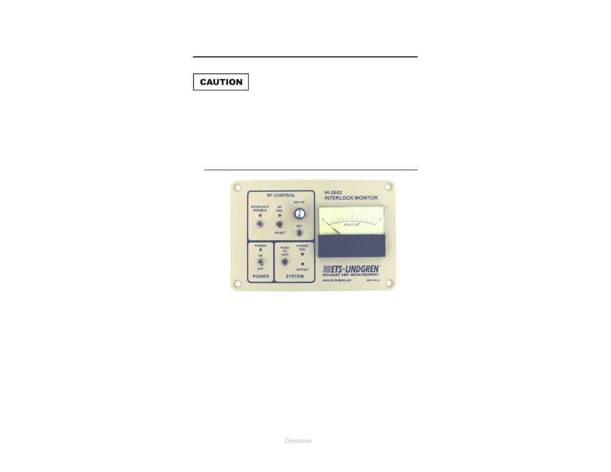 Operation | ETS-Lindgren HI-2602 Interlock Monitor User Manual | Page 15 / 22
