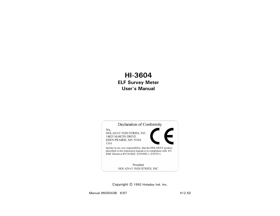 ETS-Lindgren HI-3604 ELF Survey Meter User Manual | 44 pages