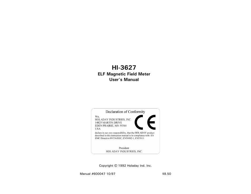 ETS-Lindgren HI-3627 ELF Magnetic Field Meter User Manual | 36 pages