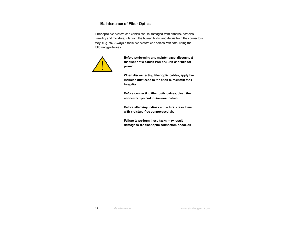 Maintenance of fiber optics | ETS-Lindgren HI-3638 ELV/VLF Electric Field Meter User Manual | Page 10 / 41