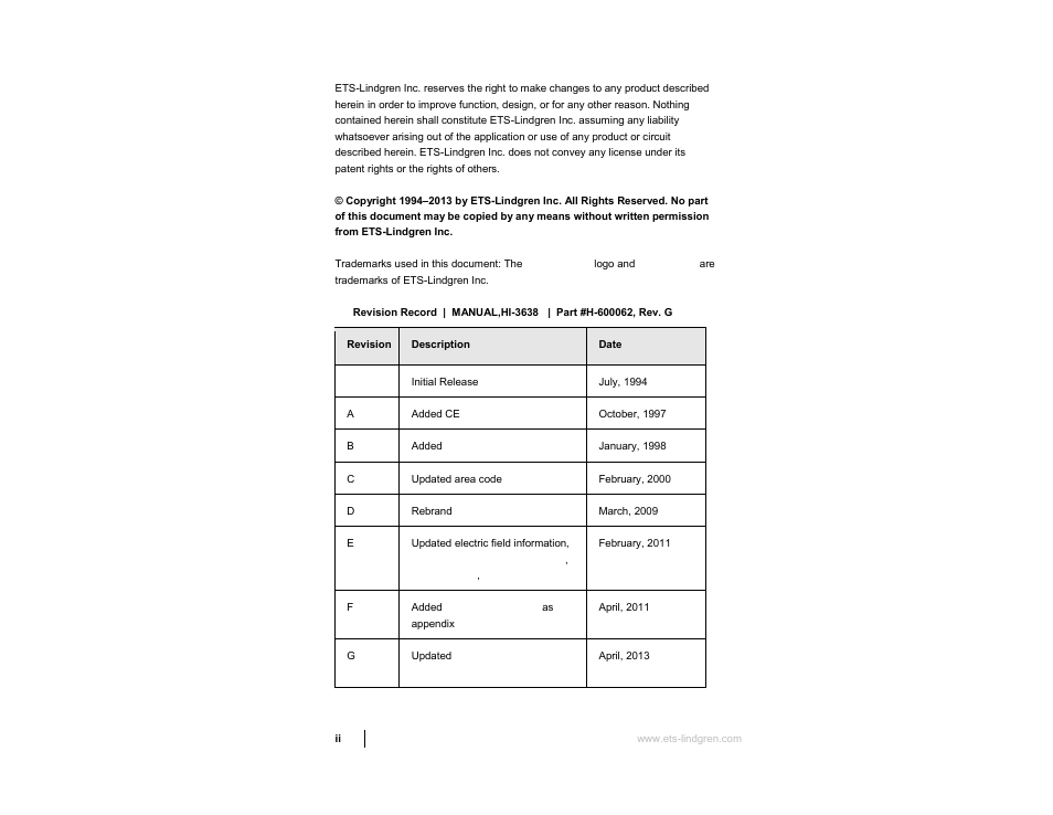 ETS-Lindgren HI-3638 ELV/VLF Electric Field Meter User Manual | Page 2 / 41