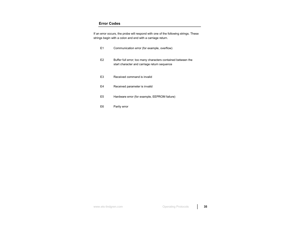 Error codes | ETS-Lindgren HI-3638 ELV/VLF Electric Field Meter User Manual | Page 35 / 41