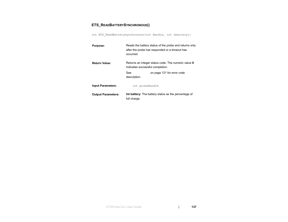 Ets_readbatterysynchronous() | ETS-Lindgren HI-6153 Electric Field Probe User Manual | Page 137 / 152