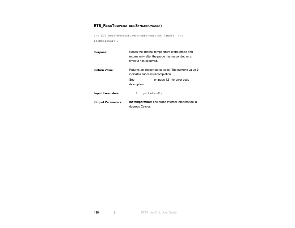 Ets_readtemperaturesynchronous() | ETS-Lindgren HI-6153 Electric Field Probe User Manual | Page 138 / 152