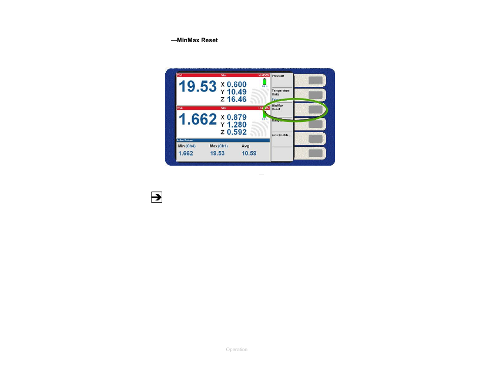 Minmax reset, Figure 12, Probe menu—min/max reset | ETS-Lindgren HI-6100 Field Monitor User Manual | Page 31 / 71