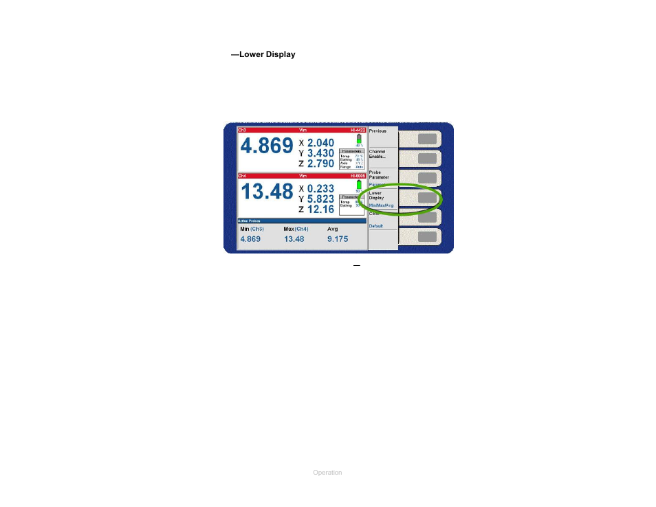 Lower display, Figure 19, Display menu—lower display | ETS-Lindgren HI-6100 Field Monitor User Manual | Page 36 / 71