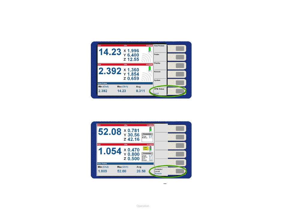 Gpib status menu, Figure 32, Gpib status | Figure 33, System, gpib status menu—remote/local | ETS-Lindgren HI-6100 Field Monitor User Manual | Page 46 / 71