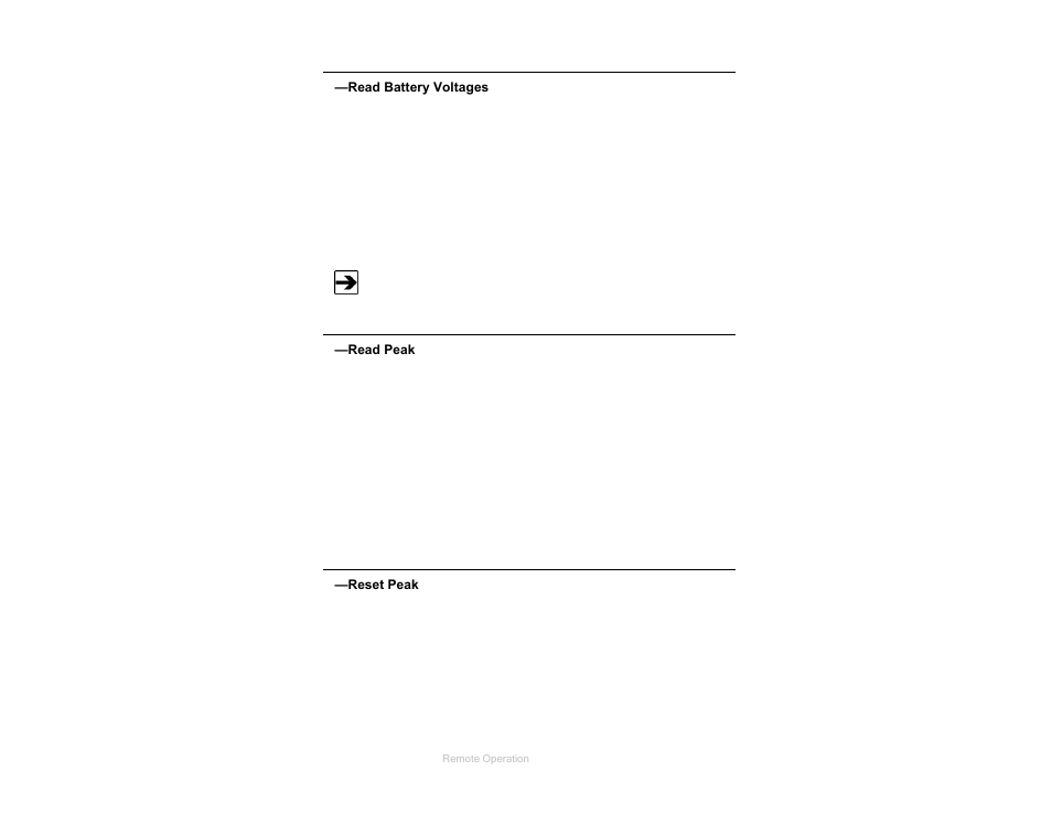 Read battery voltages, Read peak, Reset peak | ETS-Lindgren HI-6100 Field Monitor User Manual | Page 51 / 71