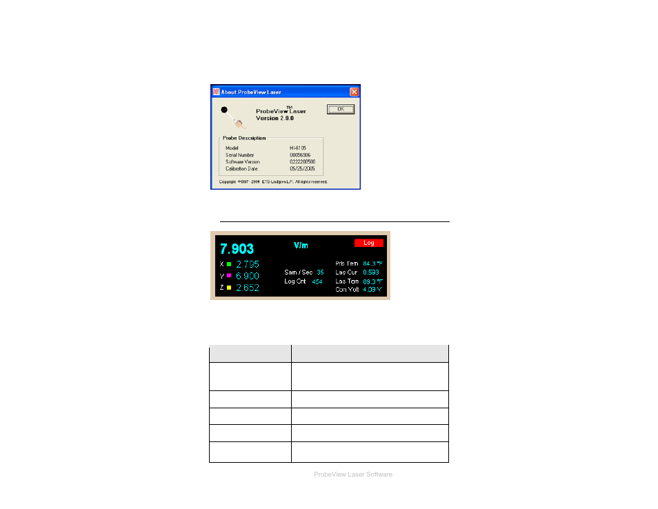 Help menu, Probe interaction screen | ETS-Lindgren HI-6113 Laser Data Interface and Probe Measurement System User Manual | Page 32 / 49
