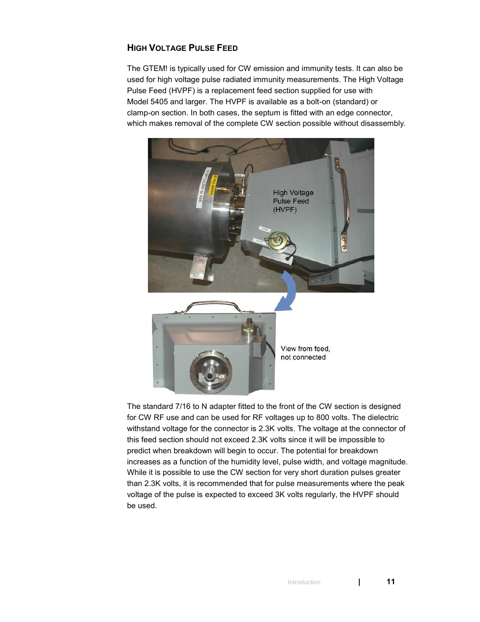 High voltage pulse feed | ETS-Lindgren 5411 GTEM! Test Cell User Manual | Page 11 / 91
